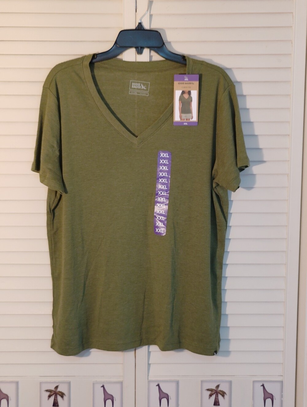 Eddie Bauer Olive Green V-Neck Tee XXL